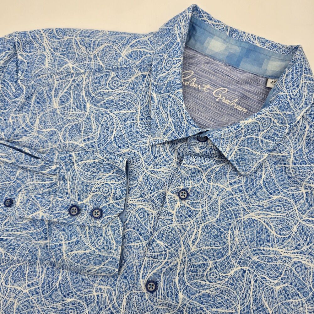 Robert Graham Stelvio Men's Cotton Light Blue Geometric Casual Shirt 2XL